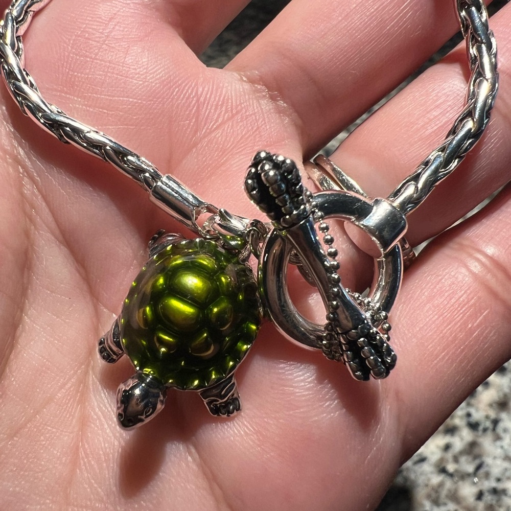 Cute silver bracelet with lucky little turtle